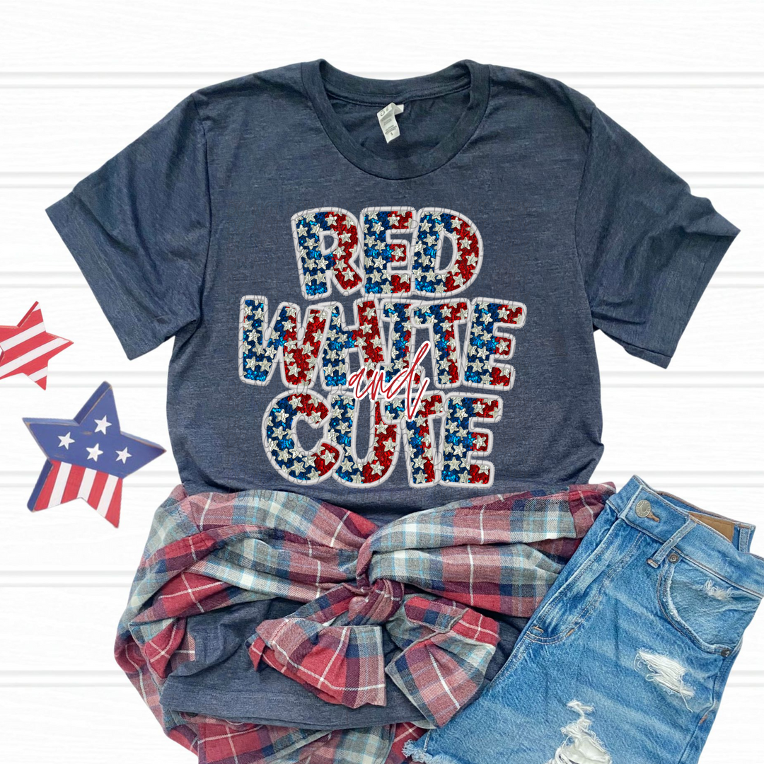 Red White and Cute Glitter Stars DTF Print
