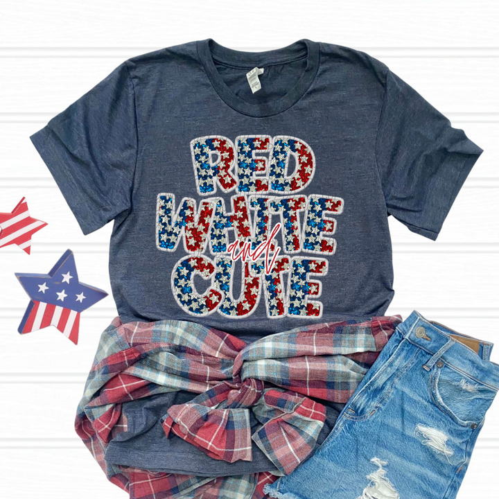 Red White and Cute Glitter Stars DTF Print