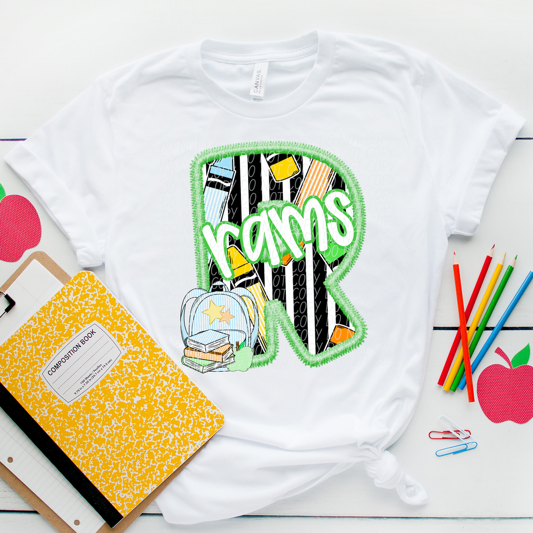 Green Letter Back to School Mascots DTF Print