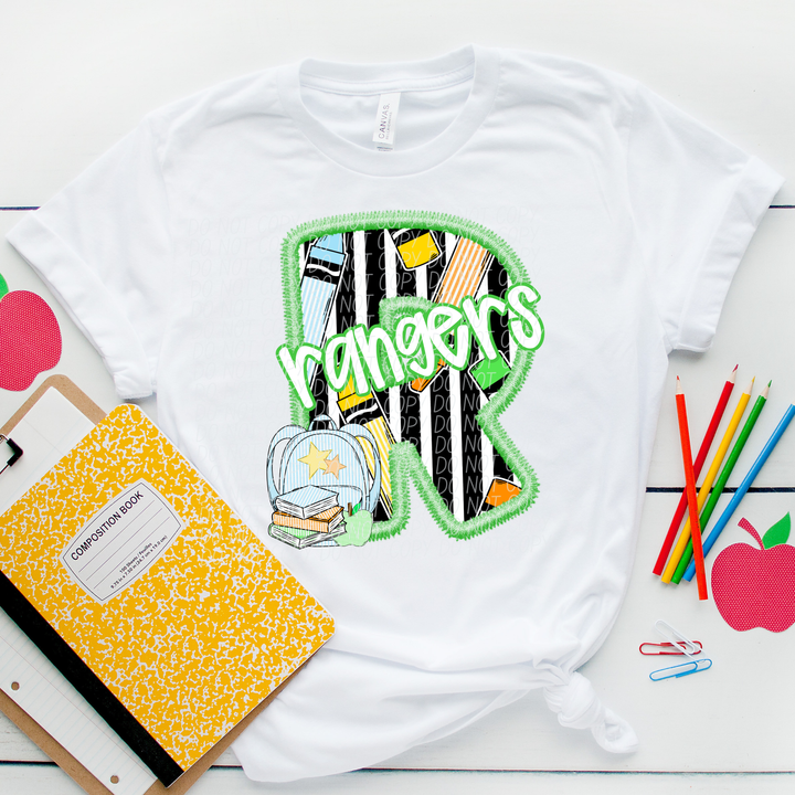 Green Letter Back to School Mascots DTF Print
