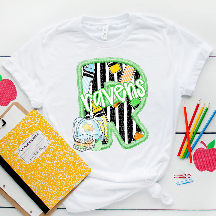 Green Letter Back to School Mascots DTF Print