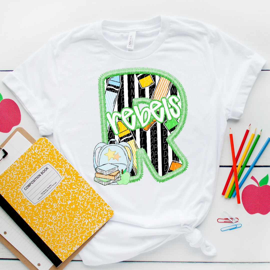 Green Letter Back to School Mascots DTF Print