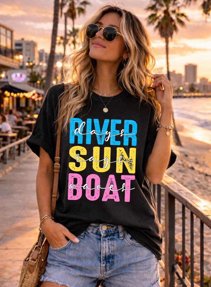 River Sun Boat DTF Print