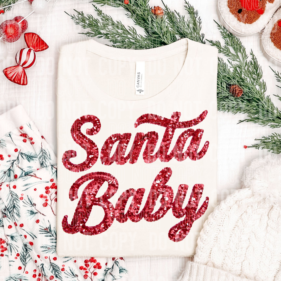 Santa Baby Faux Sequin DTF Print