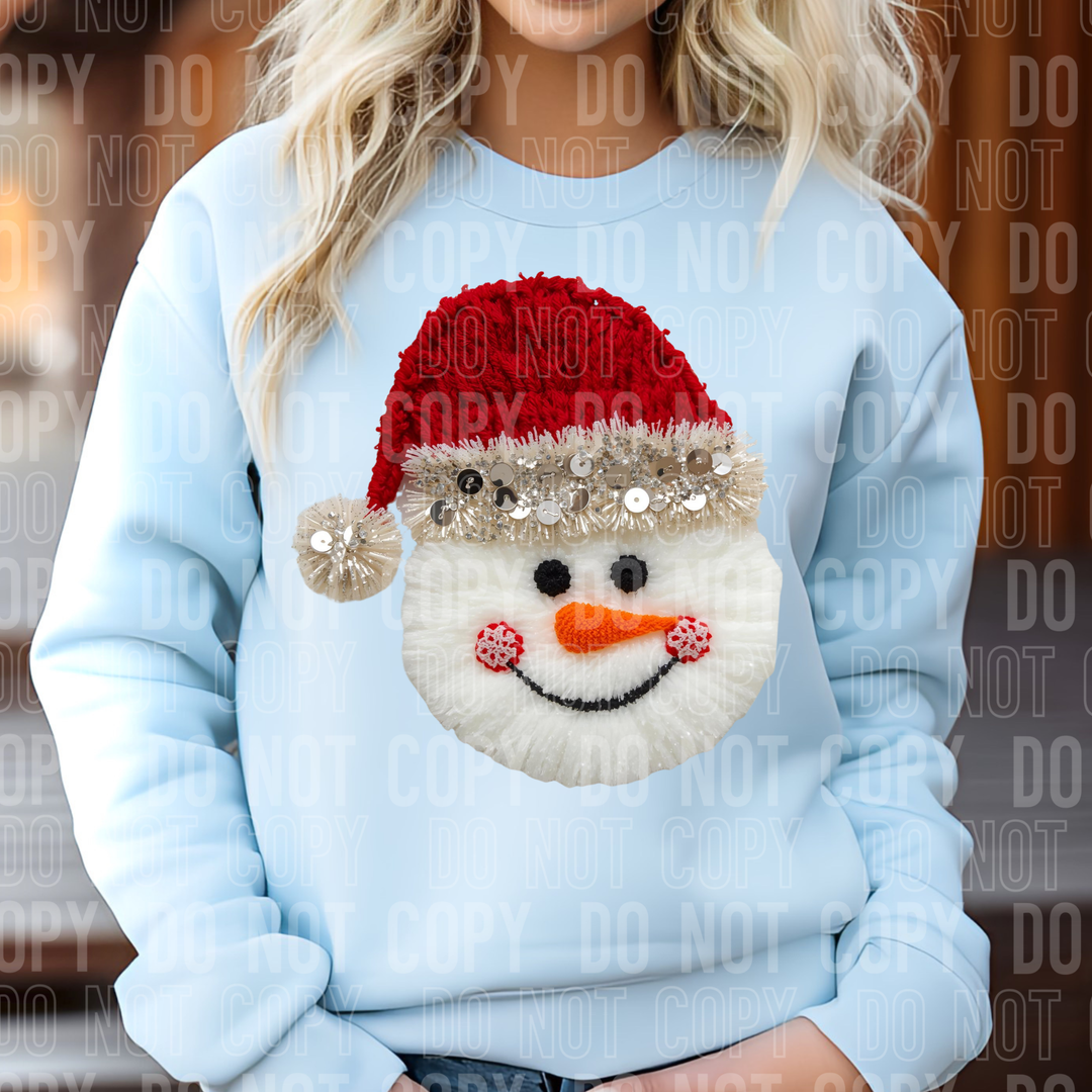 Snowman Faux Yarn Face DTF Print