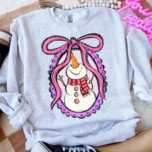 Pink Snowman Frame Oval DTF Print