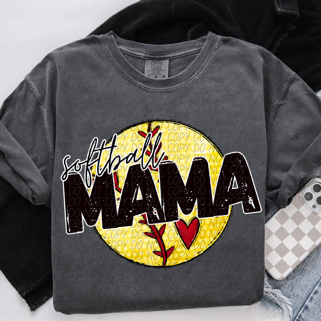 Softball Mama with Heart DTF Print
