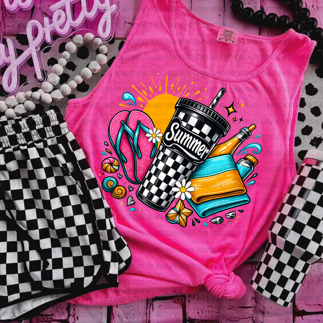 Summer Checkered Tumbler DTF Print