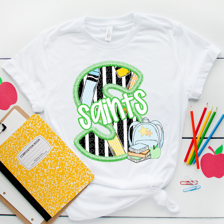 Green Letter Back to School Mascots DTF Print