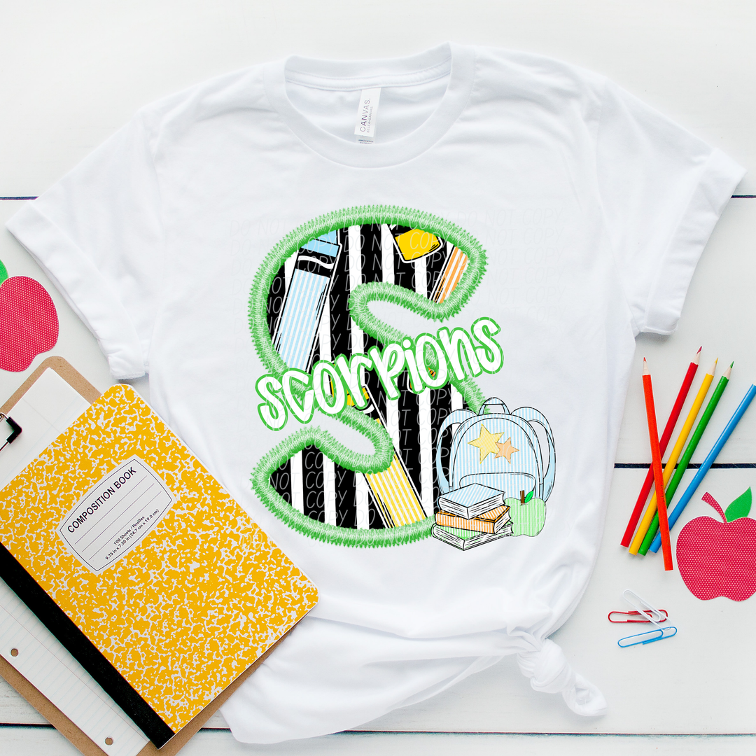 Green Letter Back to School Mascots DTF Print