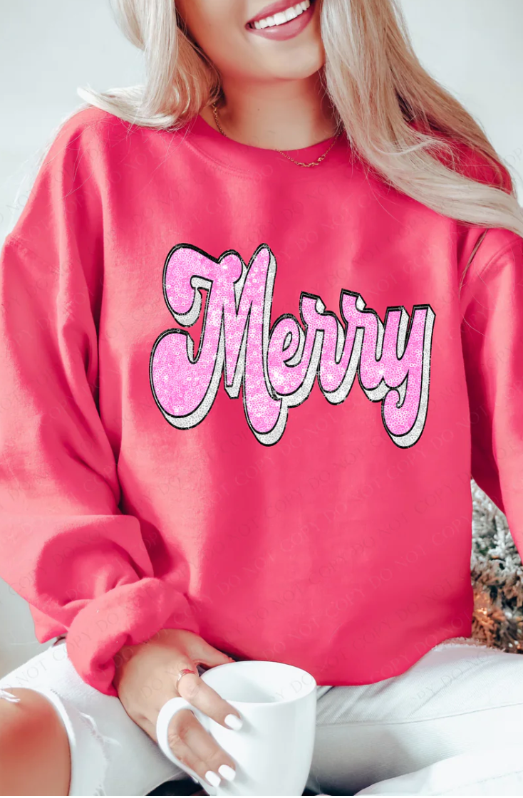Merry Faux Sequin Retro DTF Print