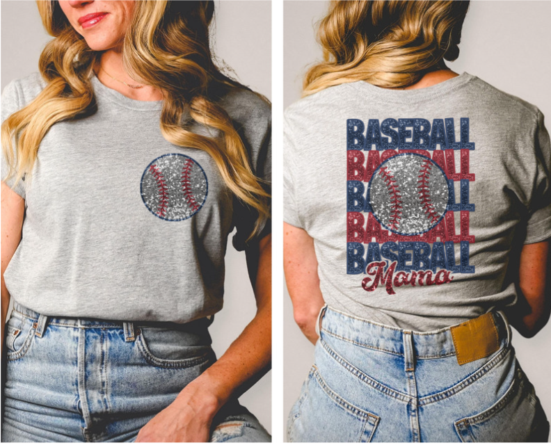 Baseball Mama Faux Glitter DTF Print