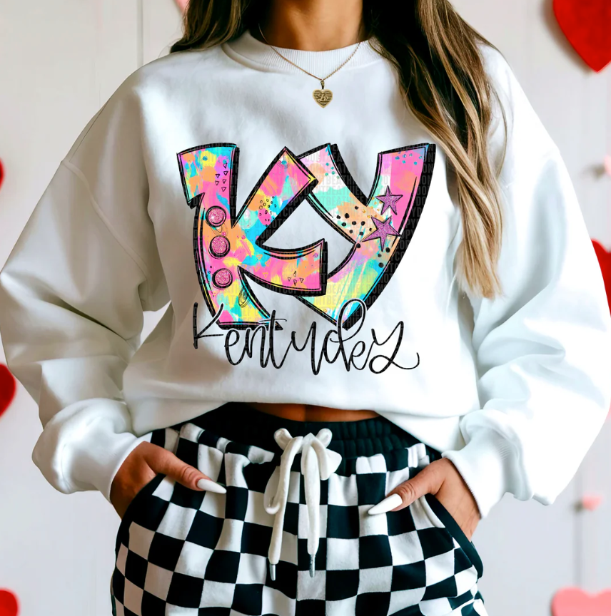 Neon Splash Kentucky GILDAN WHITE Sweatshirt