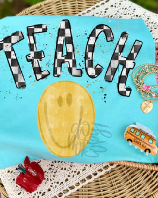 Checkered Smiley Teach DTF Print