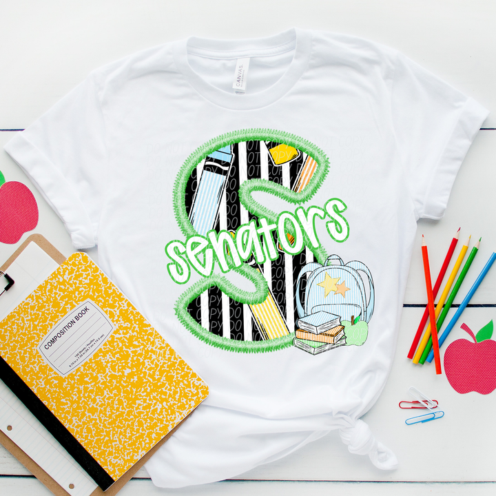 Green Letter Back to School Mascots DTF Print