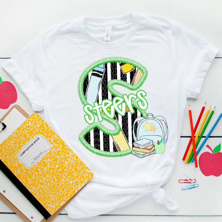 Green Letter Back to School Mascots DTF Print