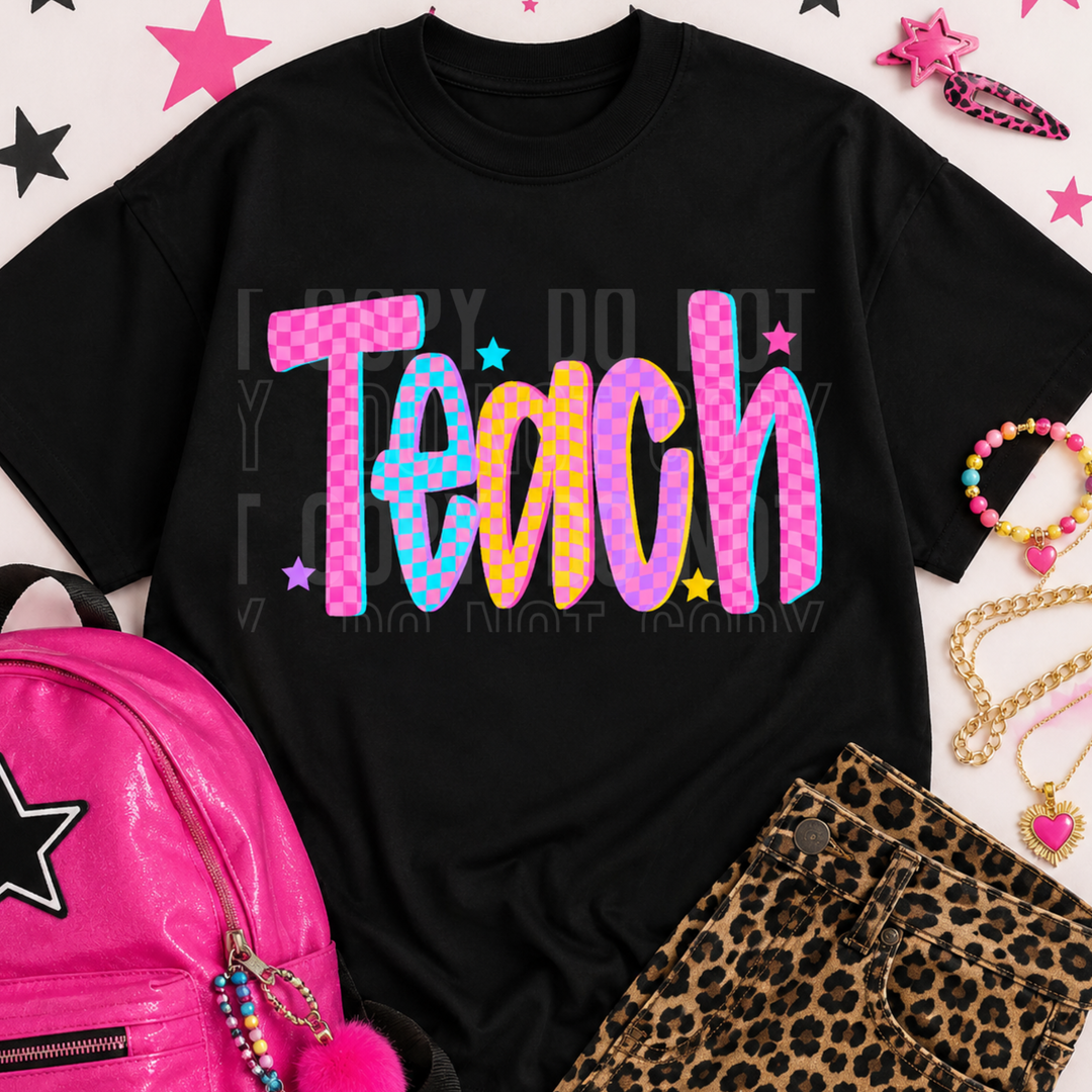 Teach Checkered DTF Print