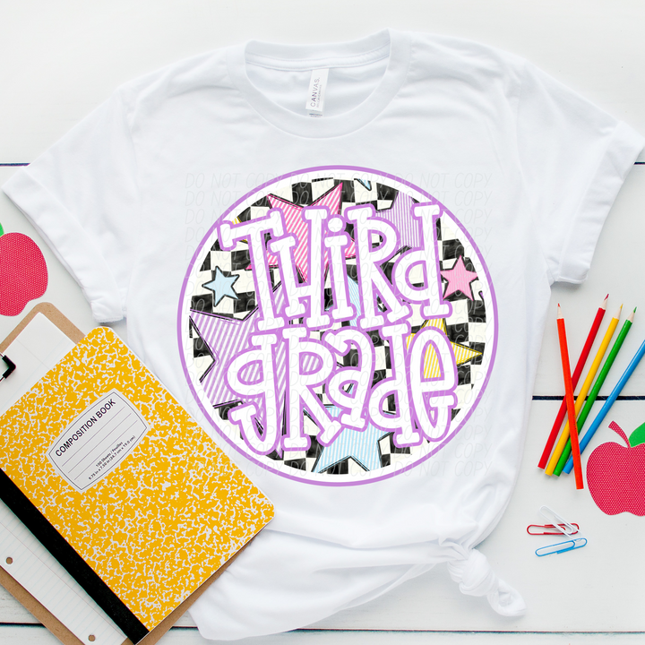 Back To School Stars Purple - Grade Levels DTF Print