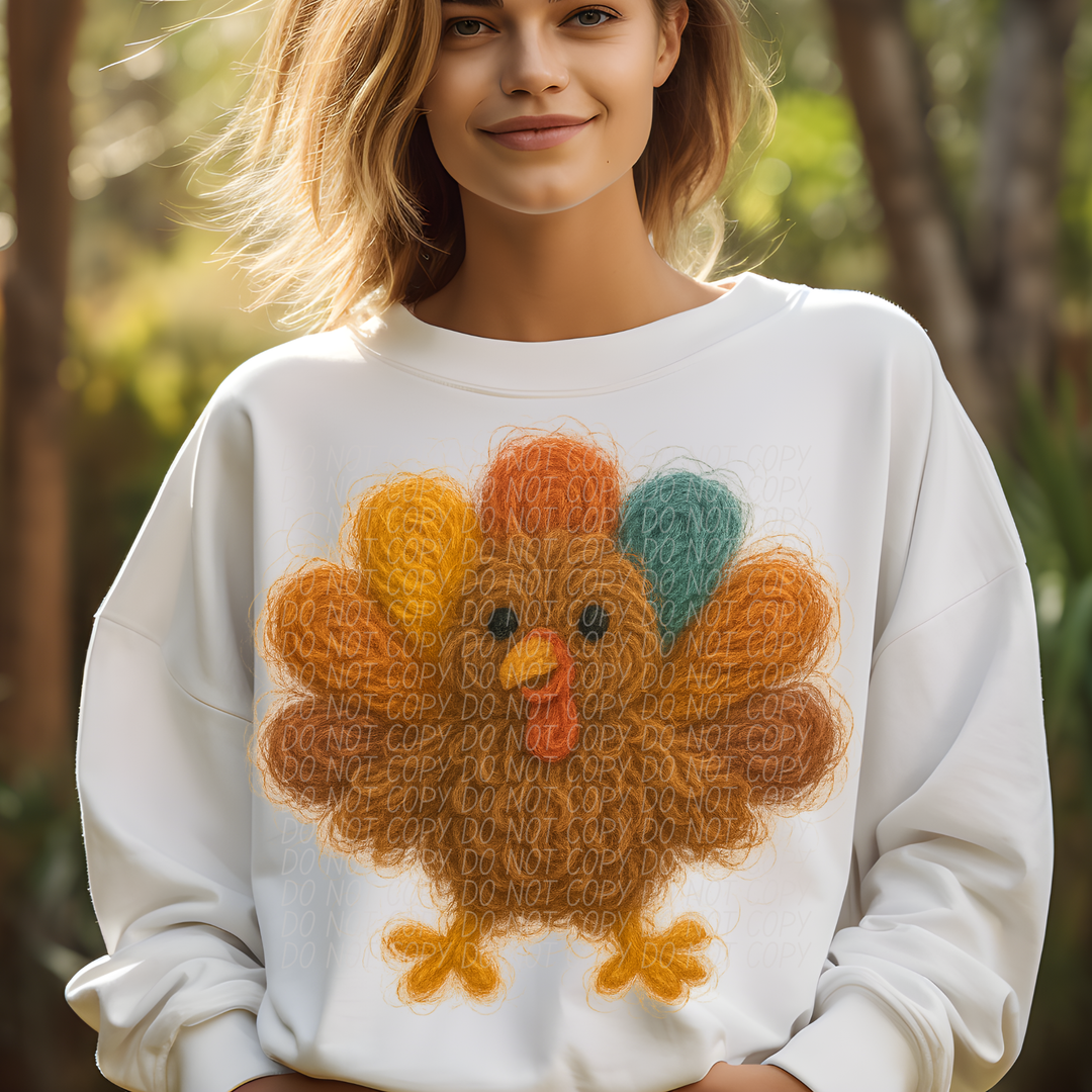 Faux Yarn Feathered Turkey DTF Print