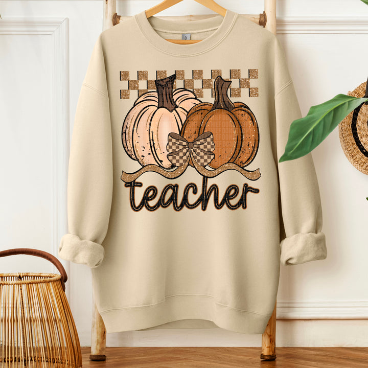 Fall Checkered Glitter Pumpkin Collection DTF Print