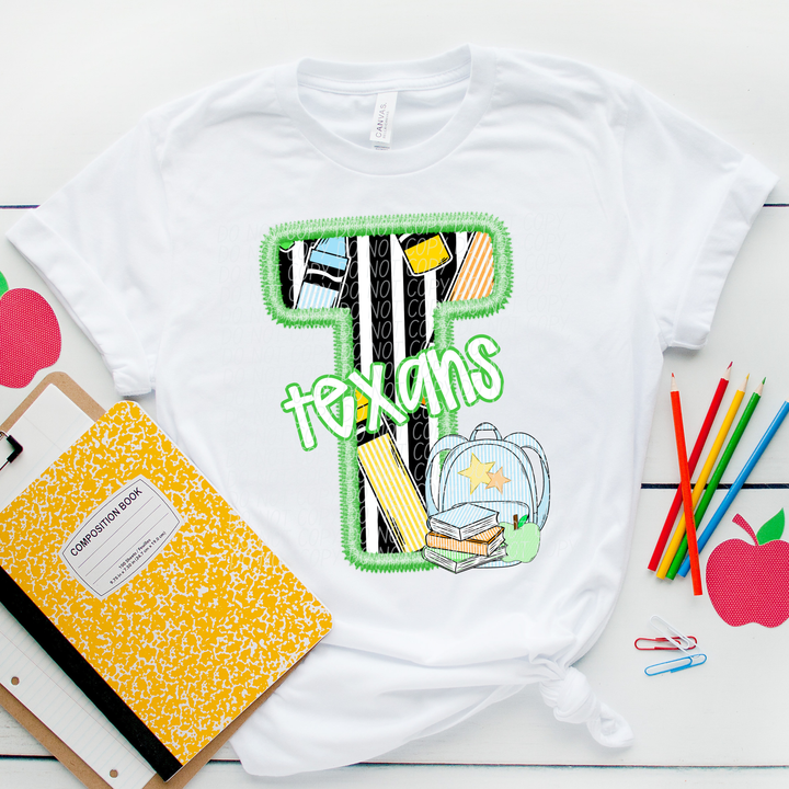 Green Letter Back to School Mascots DTF Print