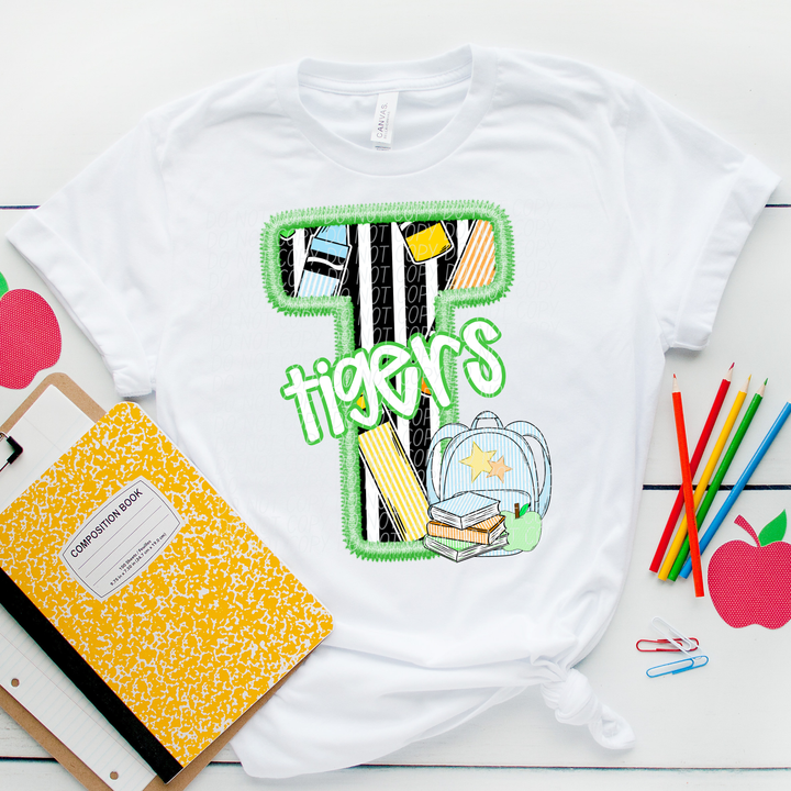 Green Letter Back to School Mascots DTF Print