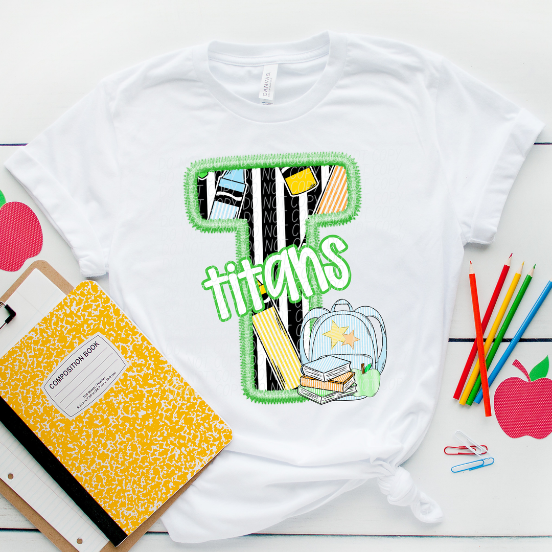 Green Letter Back to School Mascots DTF Print