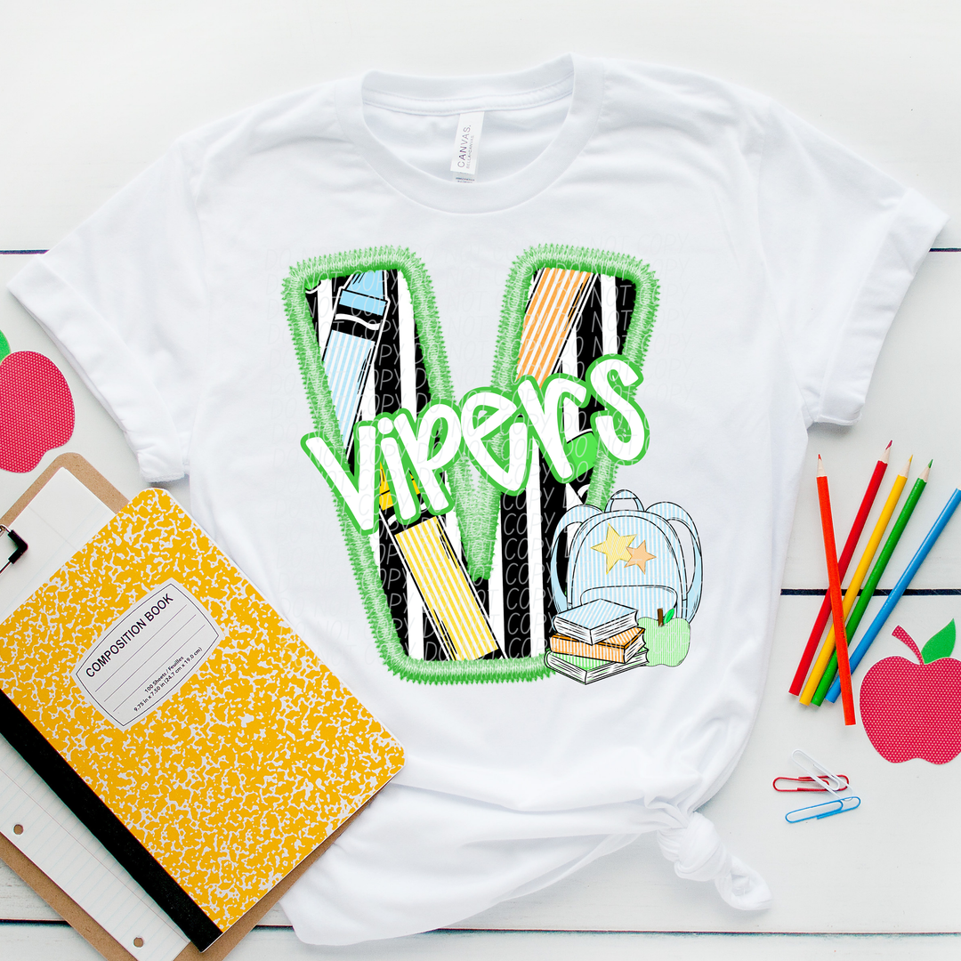 Green Letter Back to School Mascots DTF Print