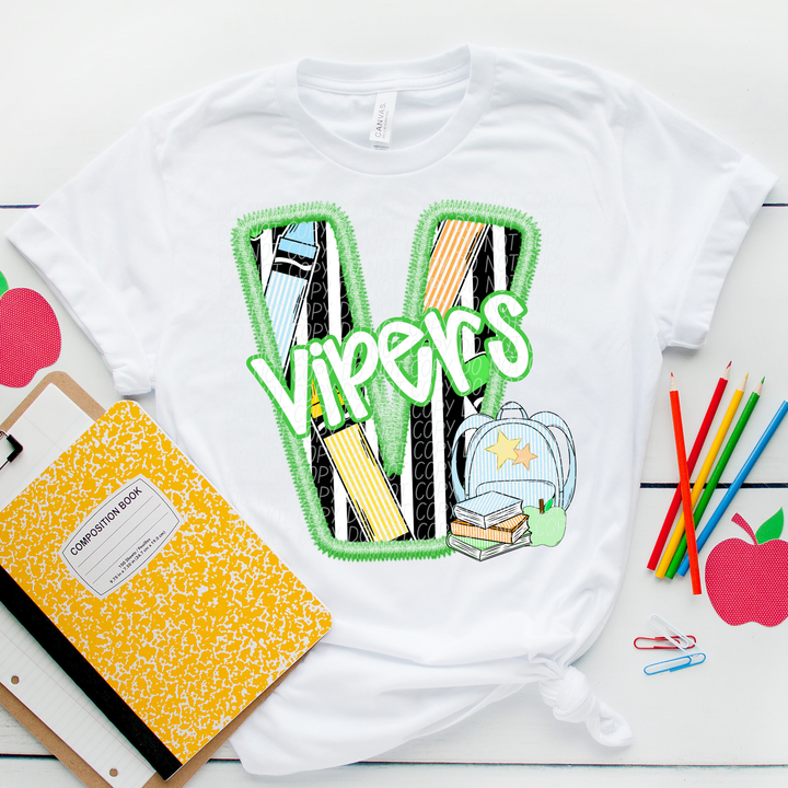 Green Letter Back to School Mascots DTF Print