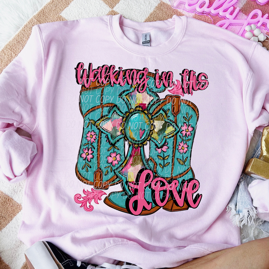 Walking In His Love Blue DTF Print