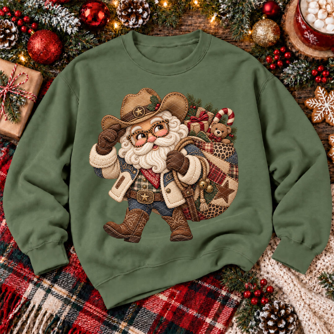 Western Santa Faux Embroidery DTF Print
