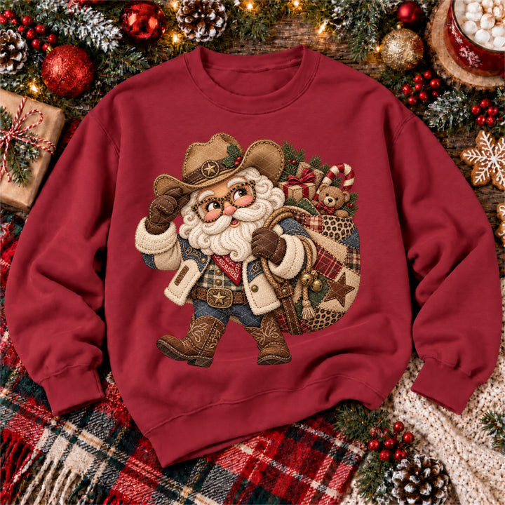 Western Santa Faux Embroidery DTF Print