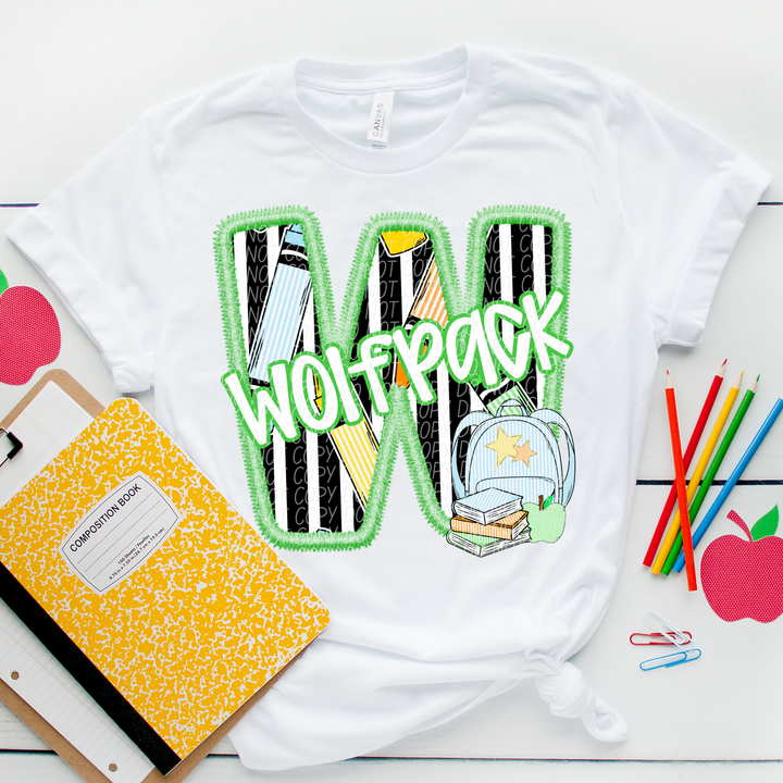 Green Letter Back to School Mascots DTF Print