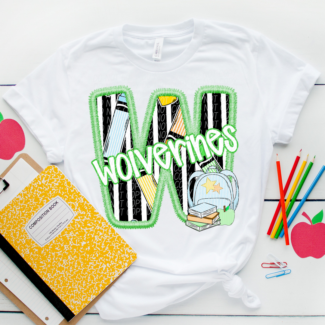 Green Letter Back to School Mascots DTF Print