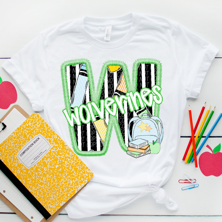 Green Letter Back to School Mascots DTF Print