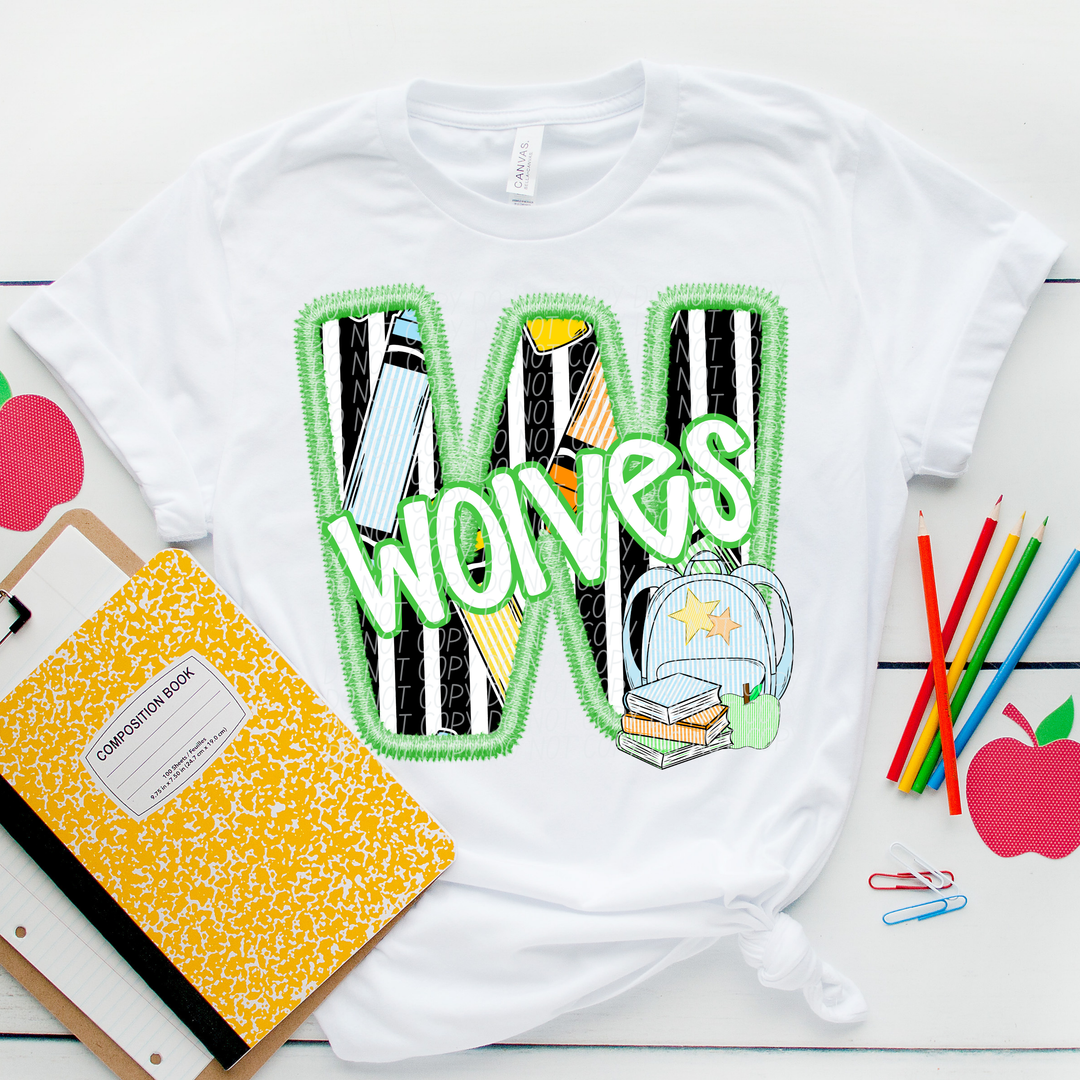 Green Letter Back to School Mascots DTF Print