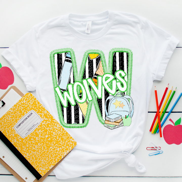 Green Letter Back to School Mascots DTF Print