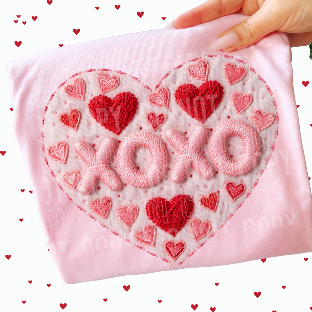 XOXO Heart Faux Embroidery DTF Print