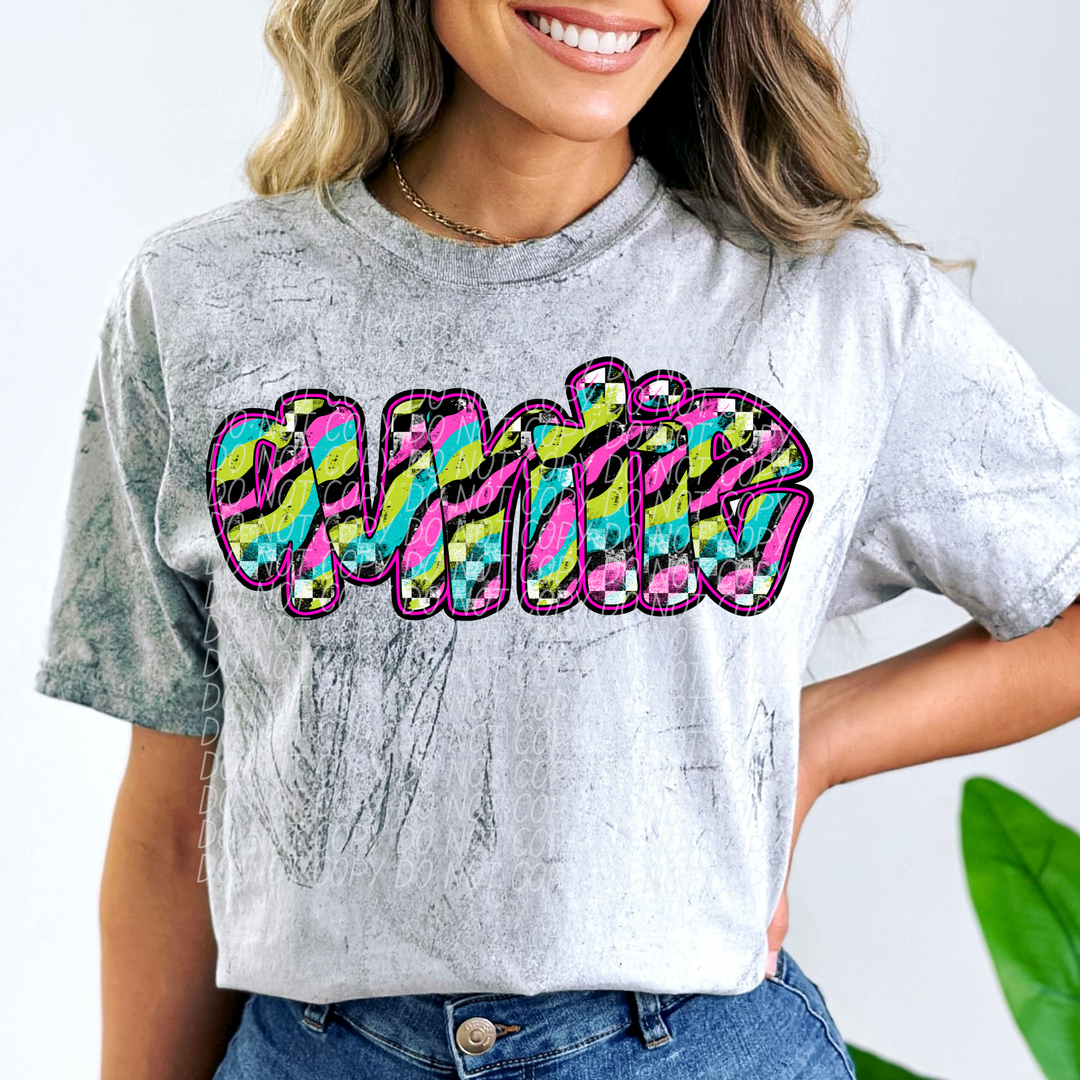 Neon Checker Names DTF Print