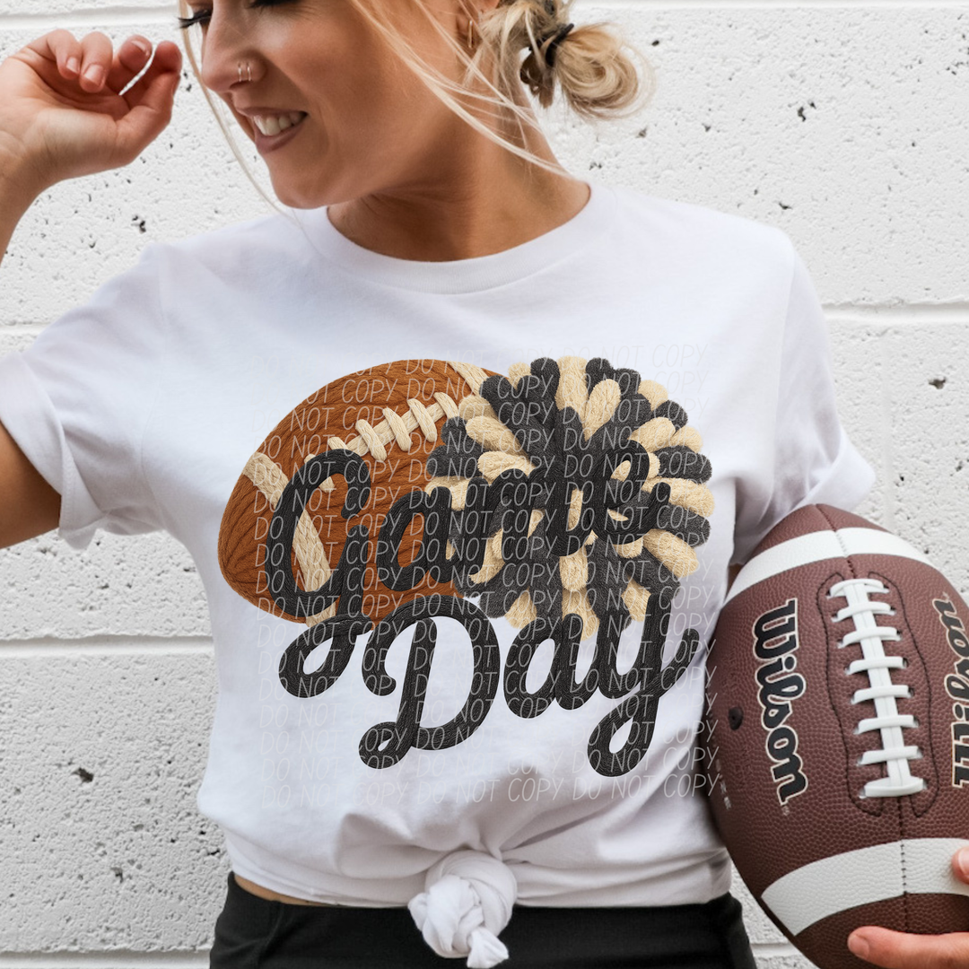 Football Game Day Pompom Faux Knit DTF Print