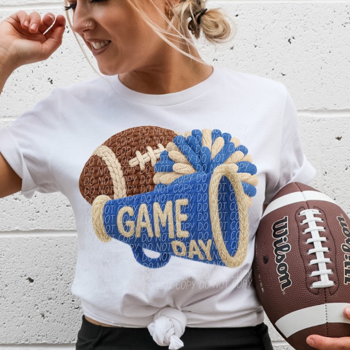 Football Game Day Megaphone Faux Knit DTF Print