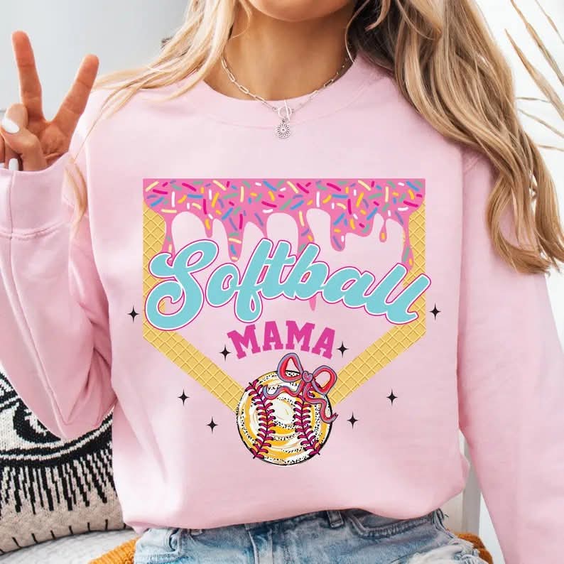 Baseball Mama GILDAN LIGHT PINK Sweatshirt