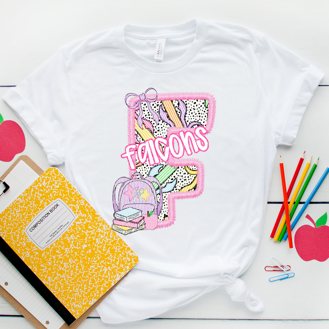 Pink Letter Back to School Mascots DTF Print
