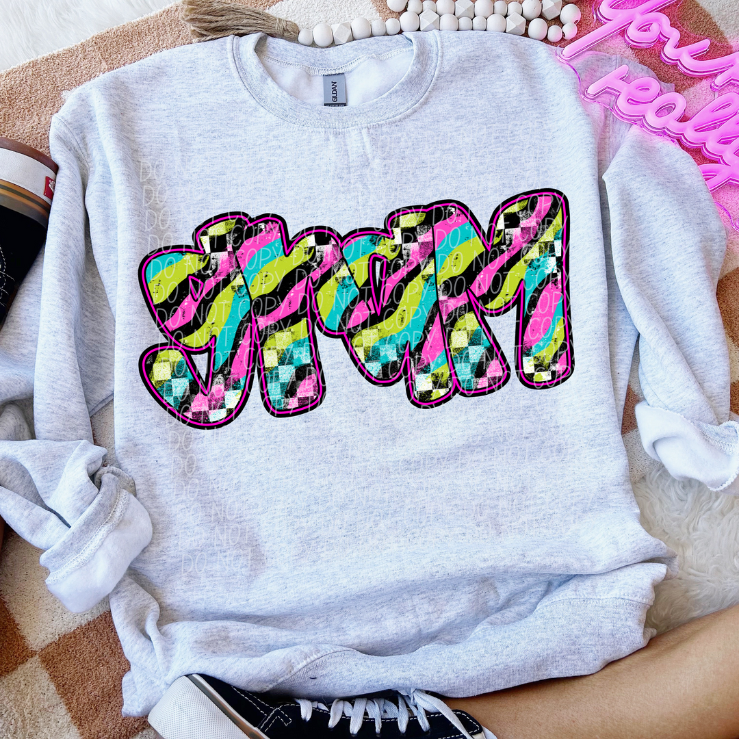Neon Checker Names DTF Print