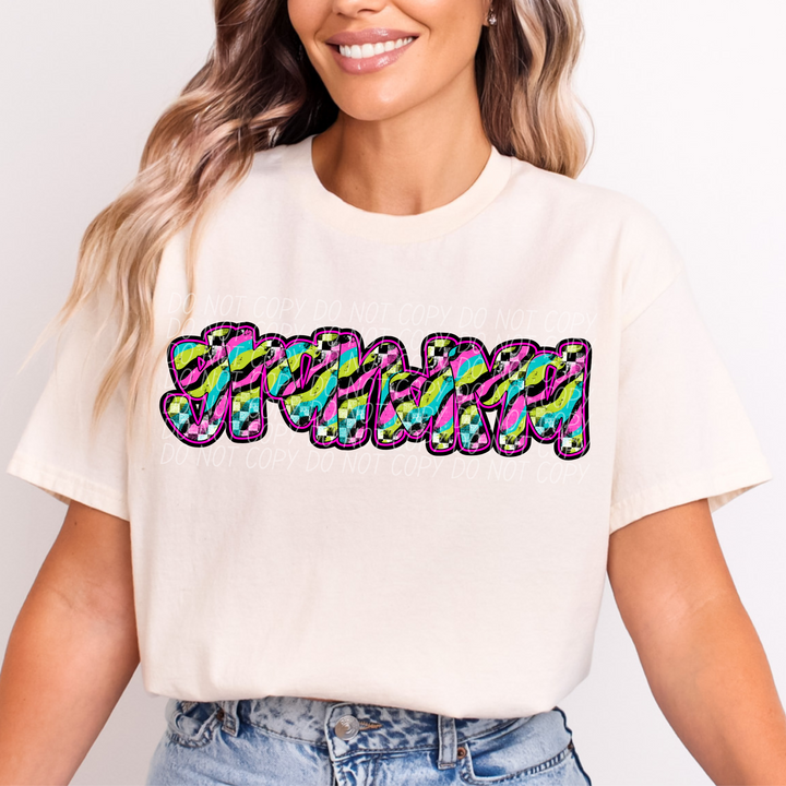 Neon Checker Names DTF Print