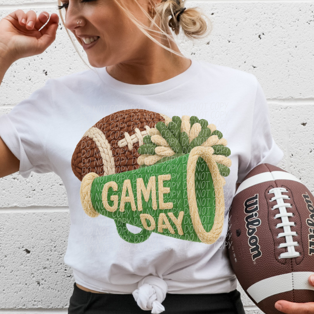 Football Game Day Megaphone Faux Knit DTF Print