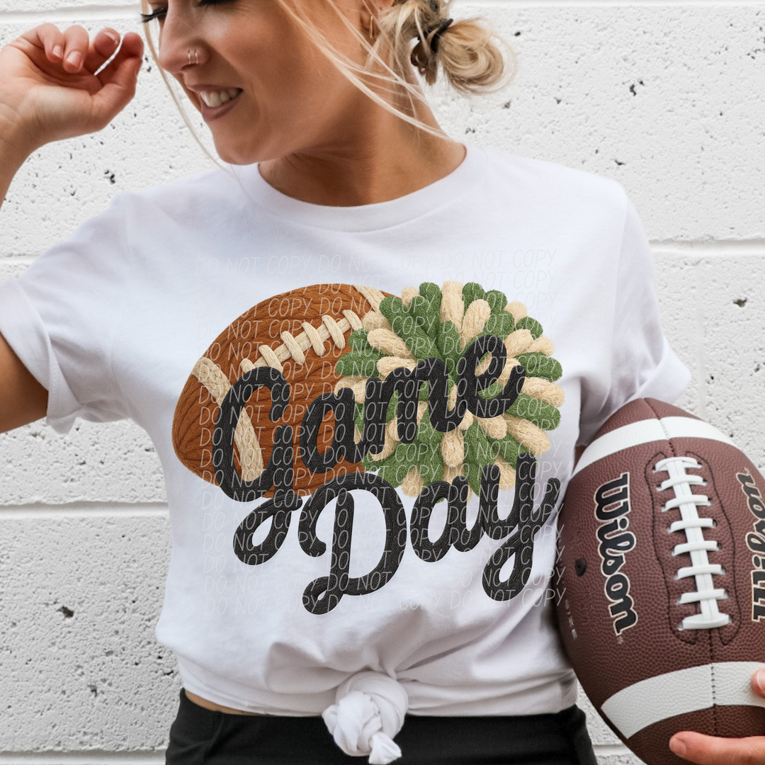 Football Game Day Pompom Faux Knit DTF Print