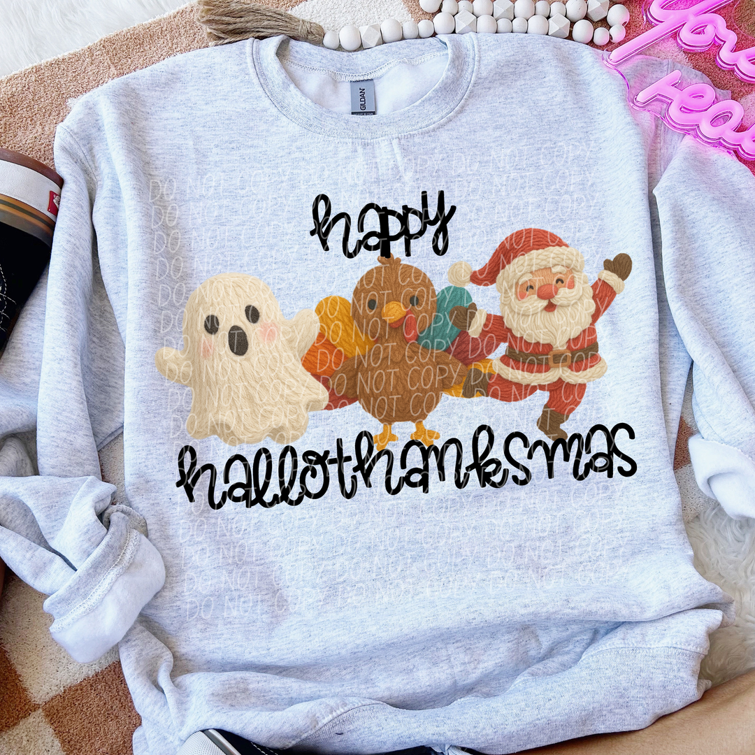 Faux Yarn Happy HalloThanksMas DTF Print