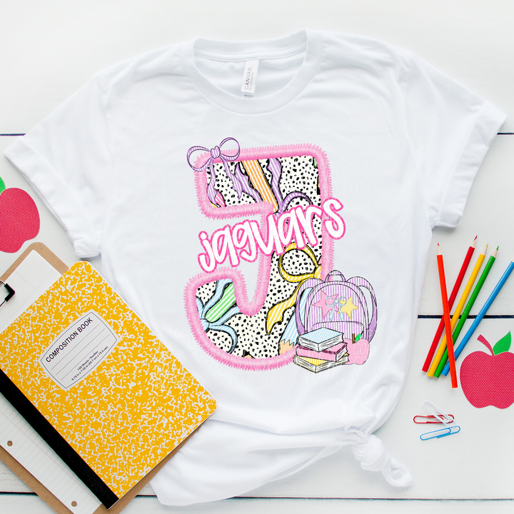 Pink Letter Back to School Mascots DTF Print