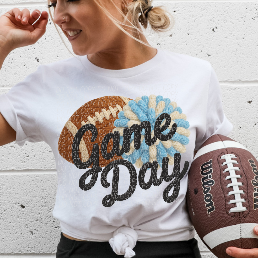 Football Game Day Pompom Faux Knit DTF Print